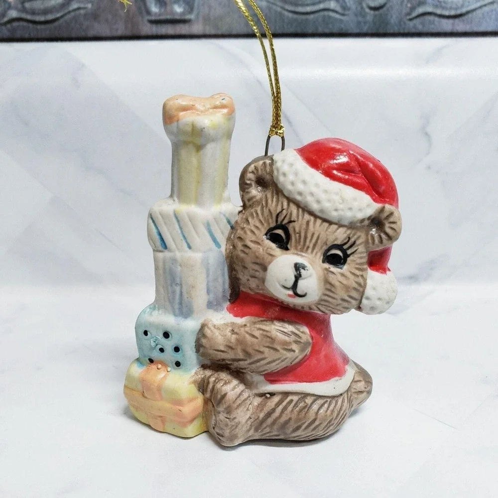 Vintage McCrory Stories Santa Bear w/ Presents Christmas Ornament 1998 Porcelain